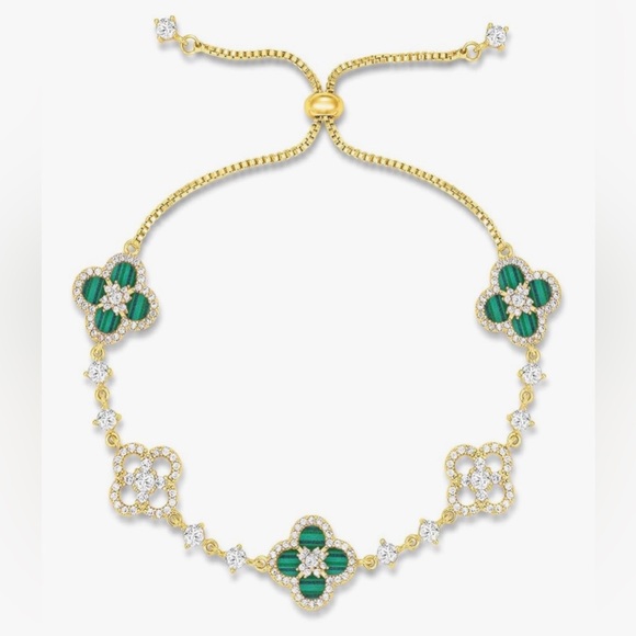 RETAIL 💰350 18K GOLD PLATED Clover Four Leaf St Patricks Diamond Bracelet